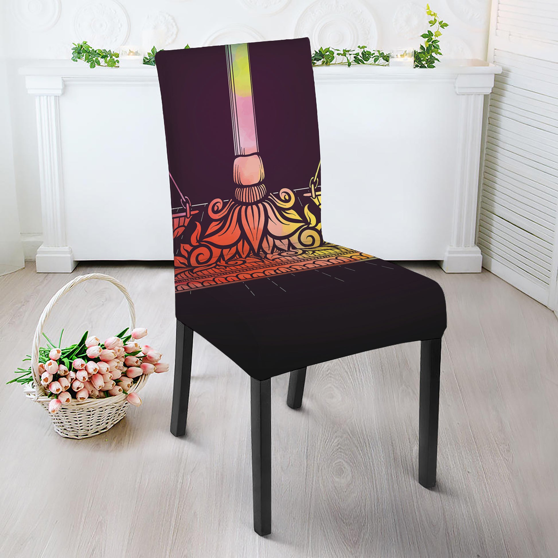 Colorful Libra Sign Print Dining Chair Slipcover