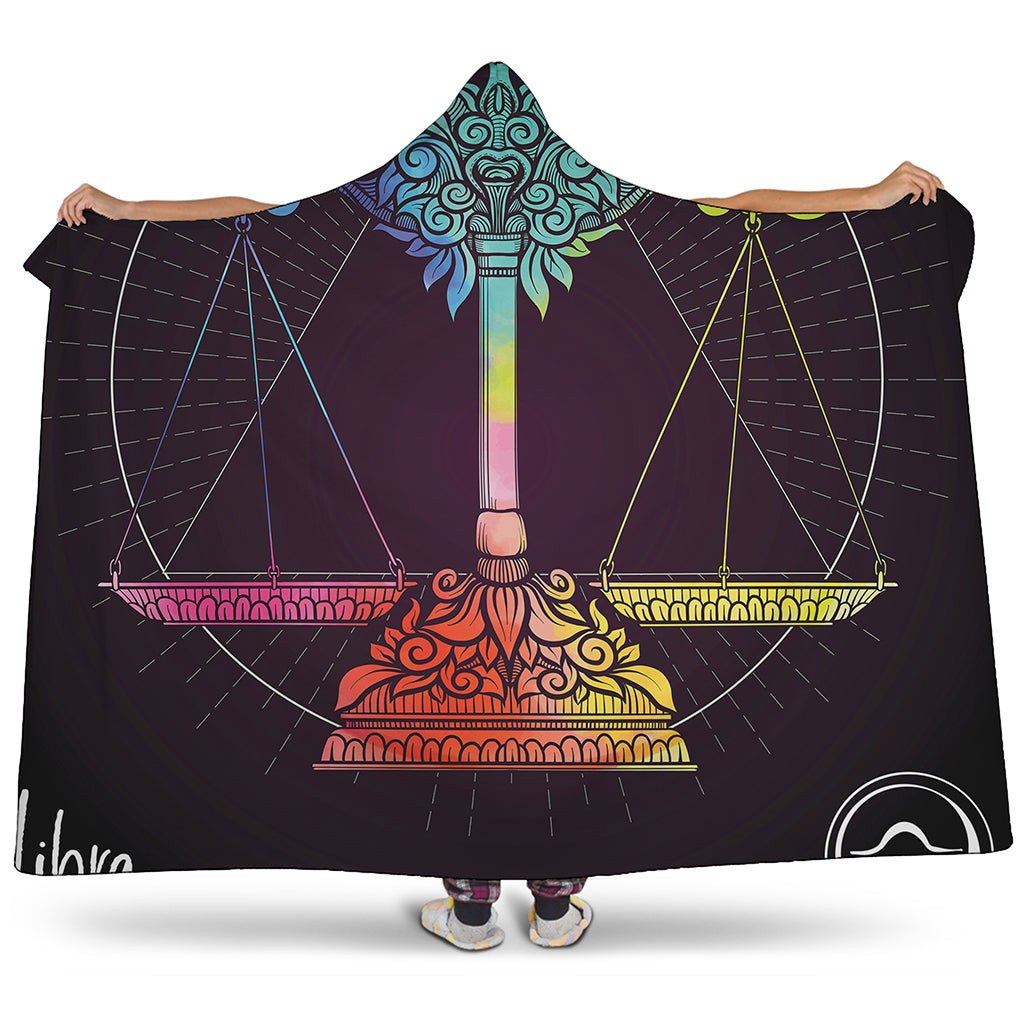 Colorful Libra Sign Print Hooded Blanket
