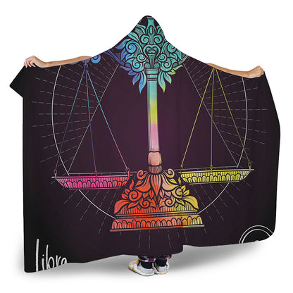 Colorful Libra Sign Print Hooded Blanket