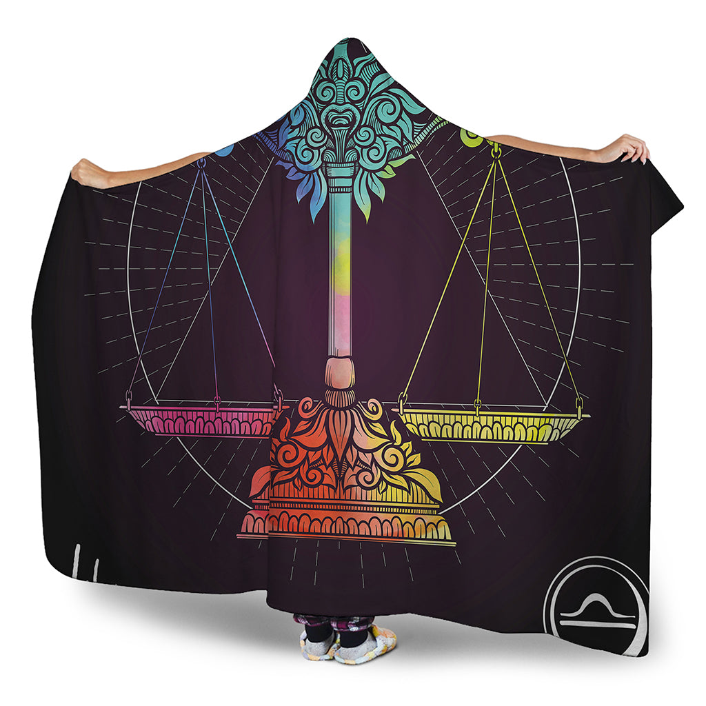 Colorful Libra Sign Print Hooded Blanket