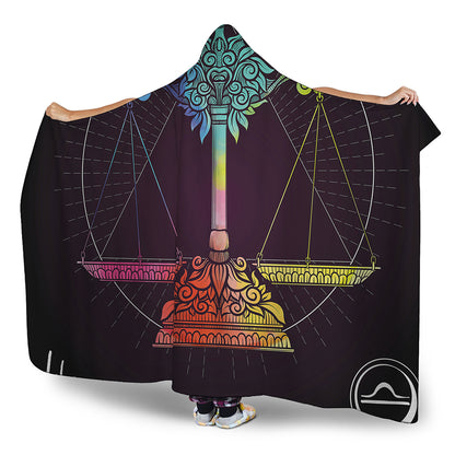 Colorful Libra Sign Print Hooded Blanket