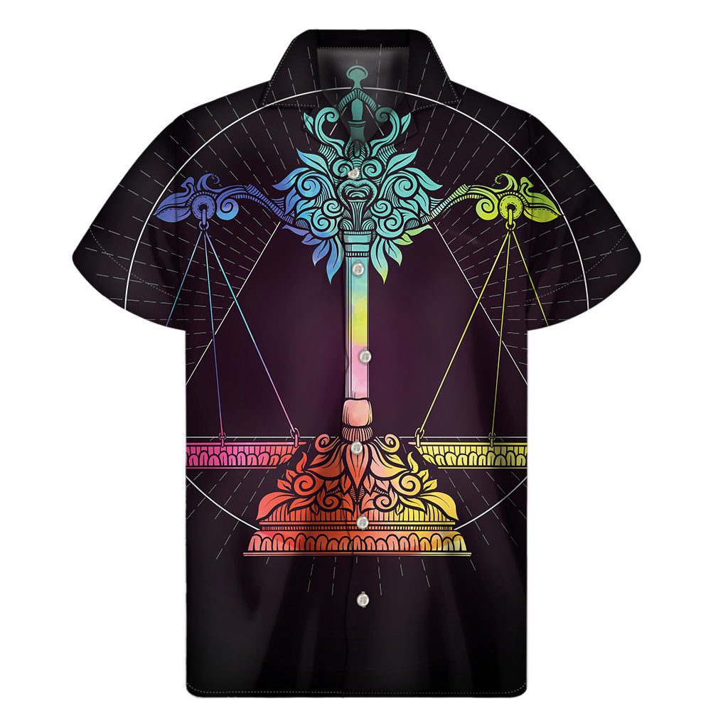 Colorful Libra Sign Print Men's Short Sleeve Shirt
