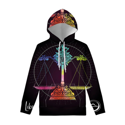 Colorful Libra Sign Print Pullover Hoodie