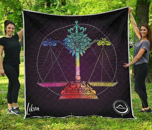 Colorful Libra Sign Print Quilt