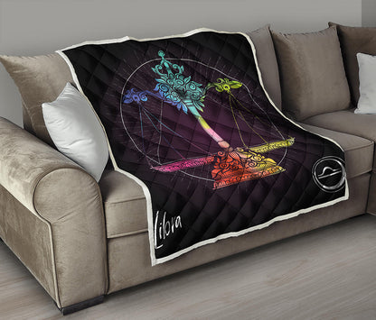 Colorful Libra Sign Print Quilt