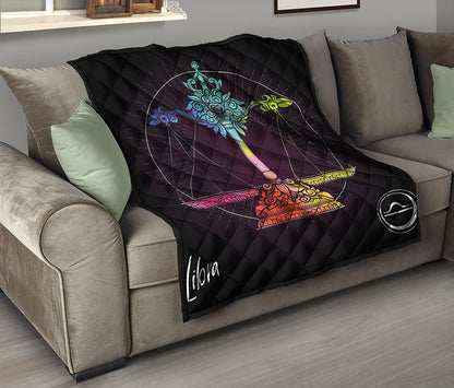 Colorful Libra Sign Print Quilt