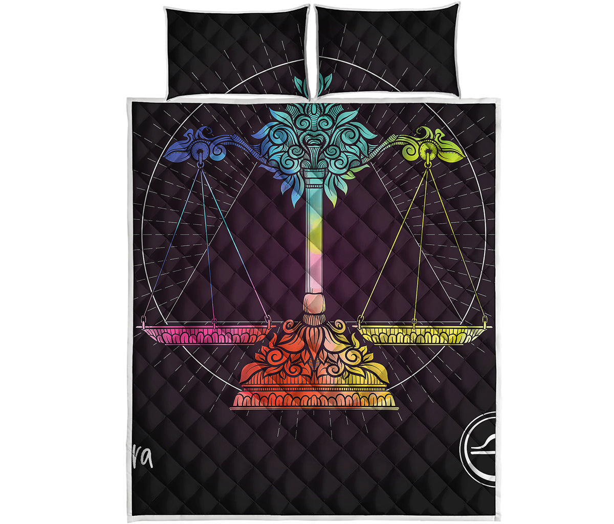 Colorful Libra Sign Print Quilt Bed Set