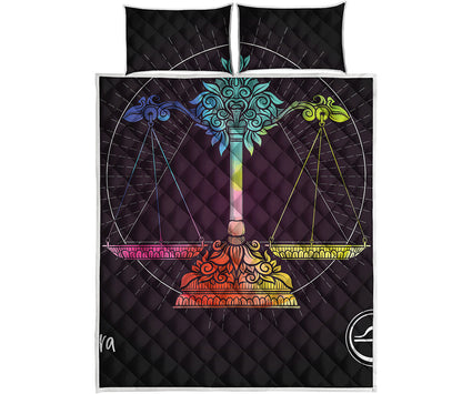 Colorful Libra Sign Print Quilt Bed Set