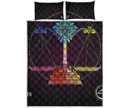 Colorful Libra Sign Print Quilt Bed Set