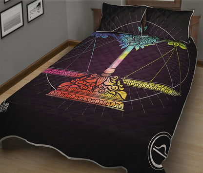 Colorful Libra Sign Print Quilt Bed Set