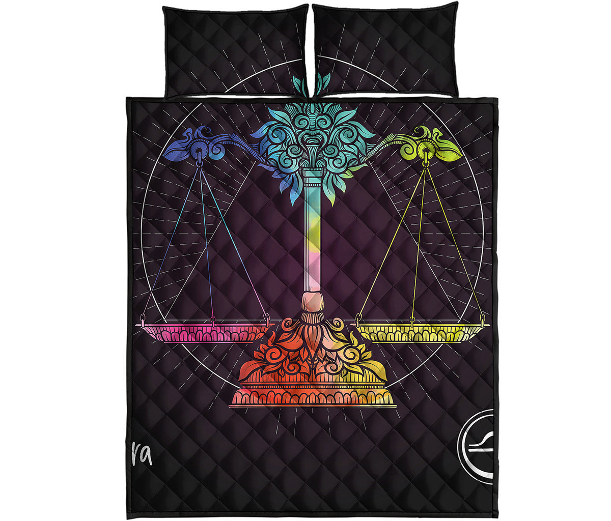 Colorful Libra Sign Print Quilt Bed Set