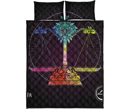 Colorful Libra Sign Print Quilt Bed Set