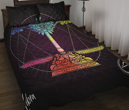 Colorful Libra Sign Print Quilt Bed Set