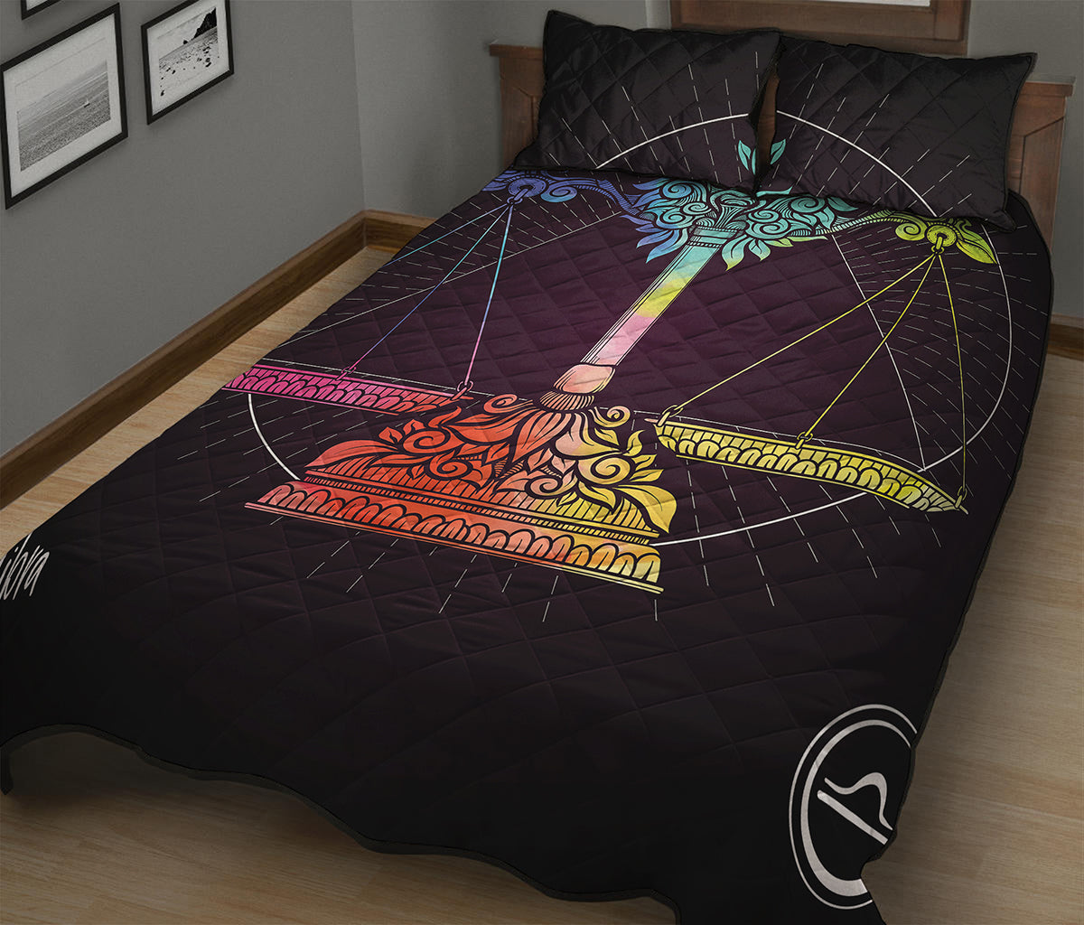 Colorful Libra Sign Print Quilt Bed Set