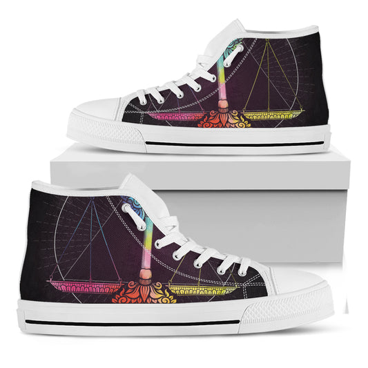 Colorful Libra Sign Print White High Top Shoes