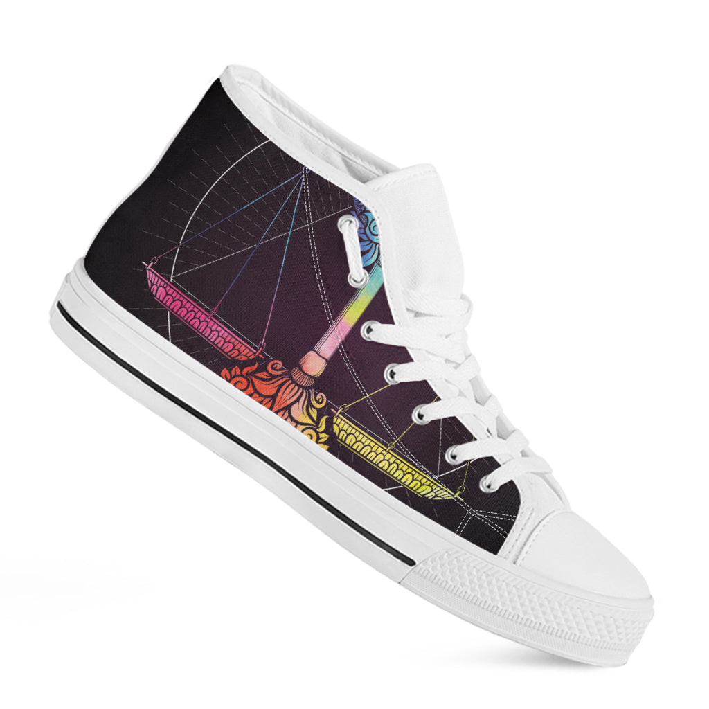 Colorful Libra Sign Print White High Top Shoes