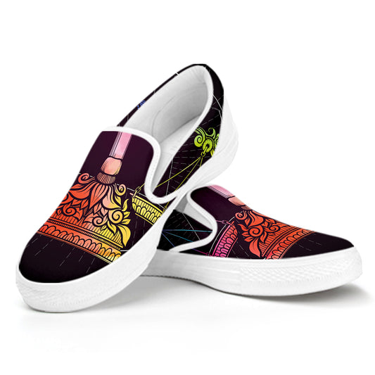 Colorful Libra Sign Print White Slip On Shoes