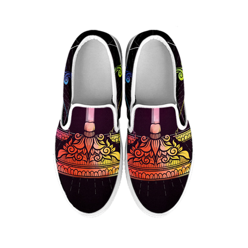 Colorful Libra Sign Print White Slip On Shoes