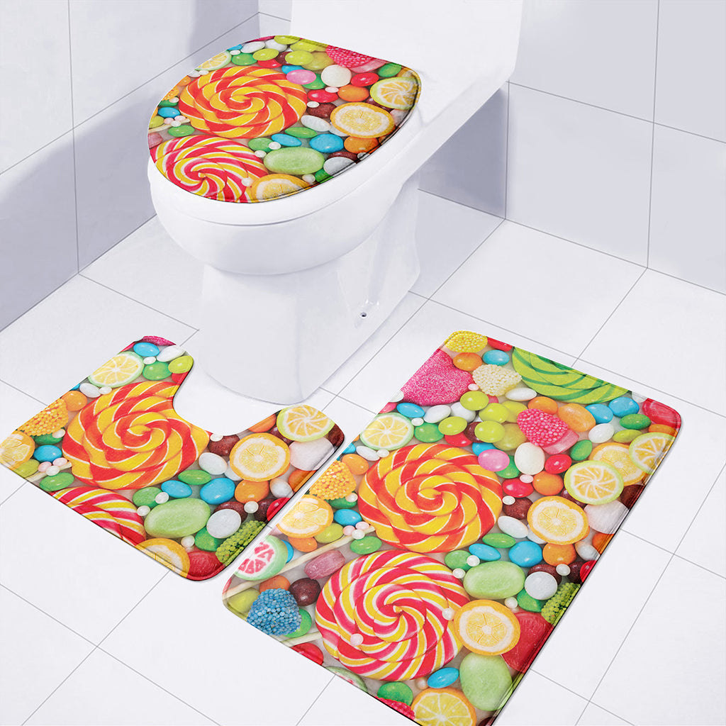 Colorful Lollipop And Candy Print 3 Piece Bath Mat Set
