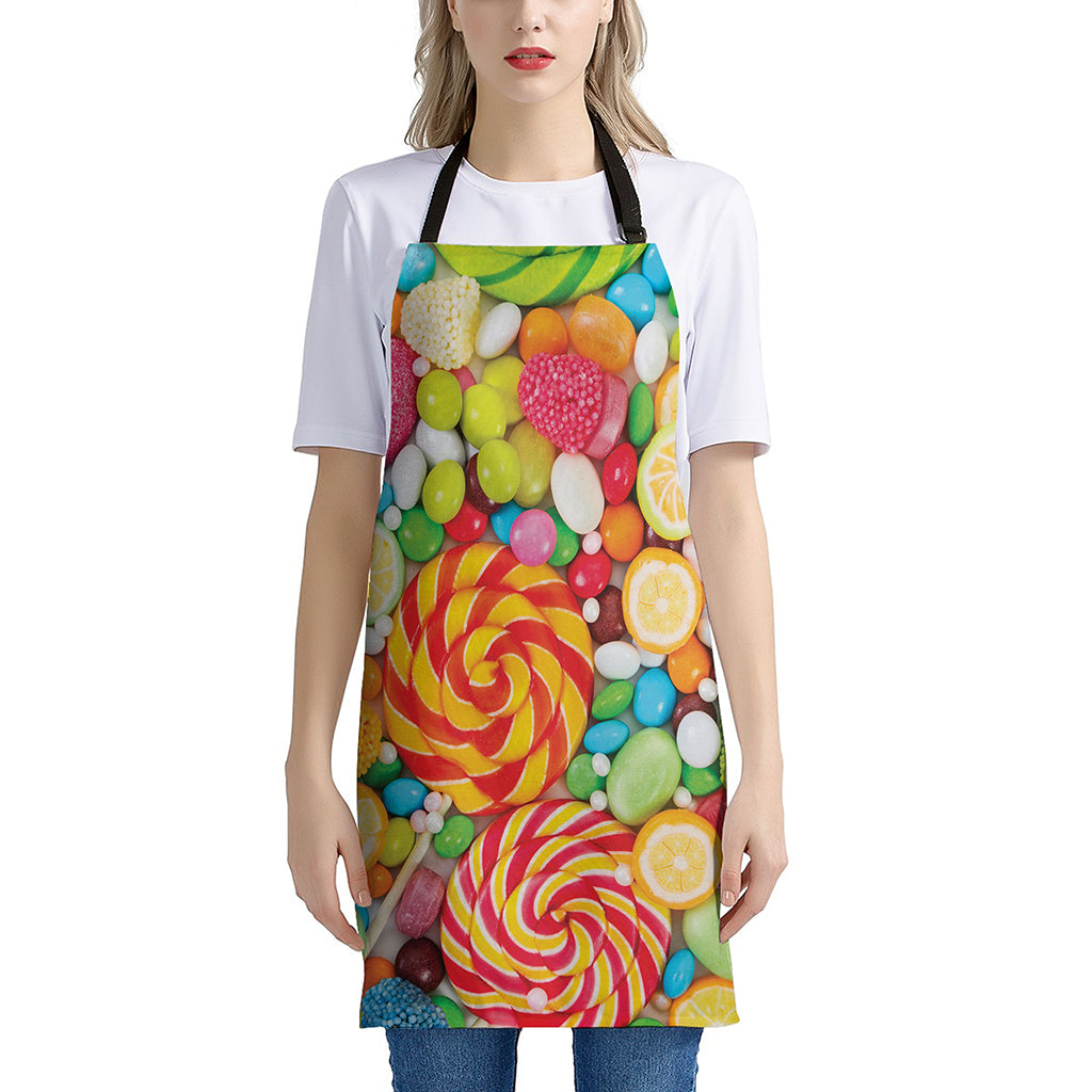 Colorful Lollipop And Candy Print Apron
