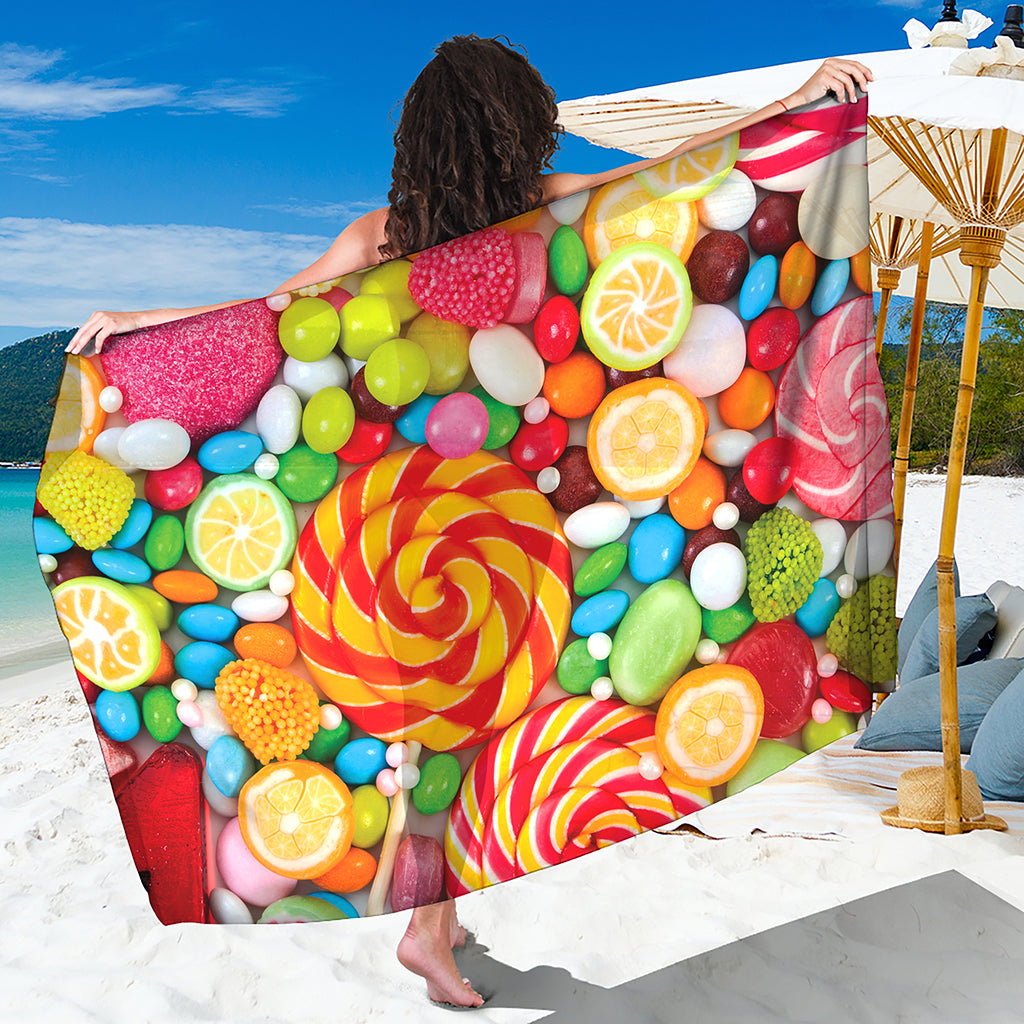 Colorful Lollipop And Candy Print Beach Sarong Wrap
