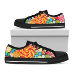 Colorful Lollipop And Candy Print Black Low Top Shoes