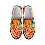 Colorful Lollipop And Candy Print Black Slip On Shoes