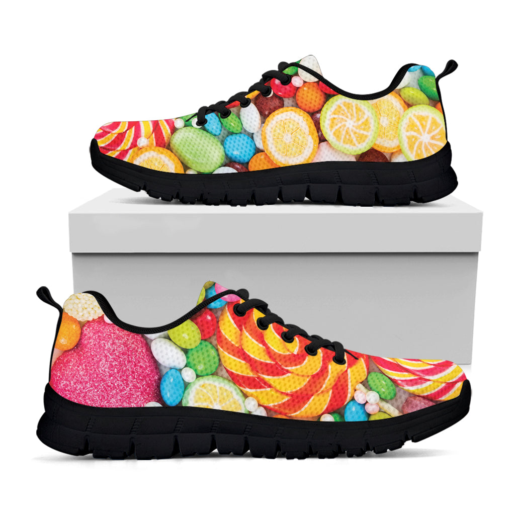 Colorful Lollipop And Candy Print Black Sneakers