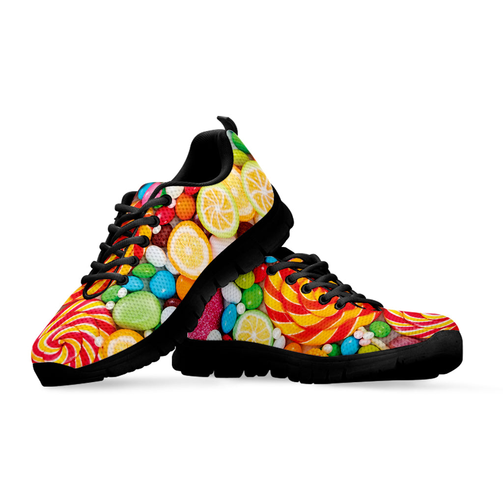 Colorful Lollipop And Candy Print Black Sneakers