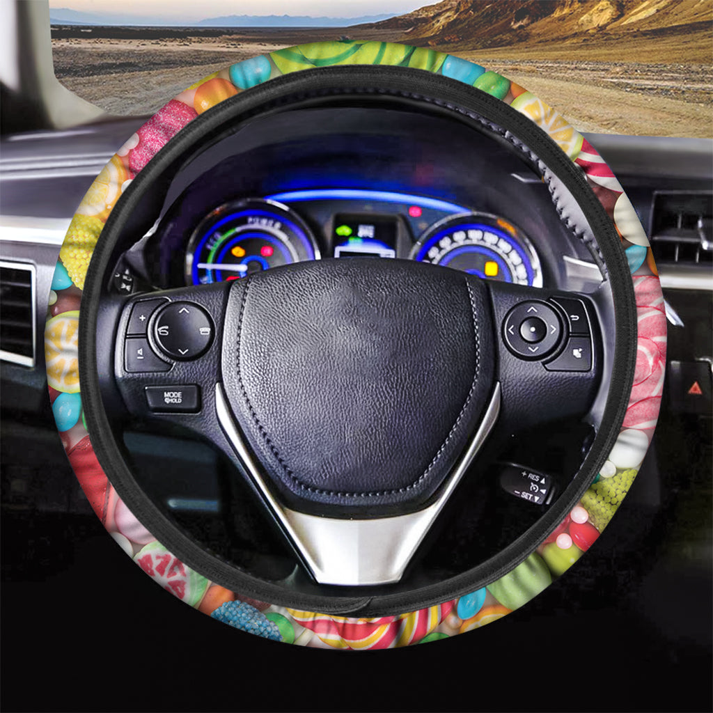 Colorful Lollipop And Candy Print Car Steering Wheel Cover