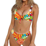 Colorful Lollipop And Candy Print Front Bow Tie Bikini