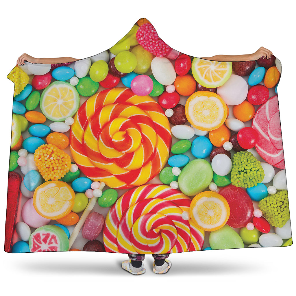 Colorful Lollipop And Candy Print Hooded Blanket
