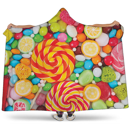 Colorful Lollipop And Candy Print Hooded Blanket