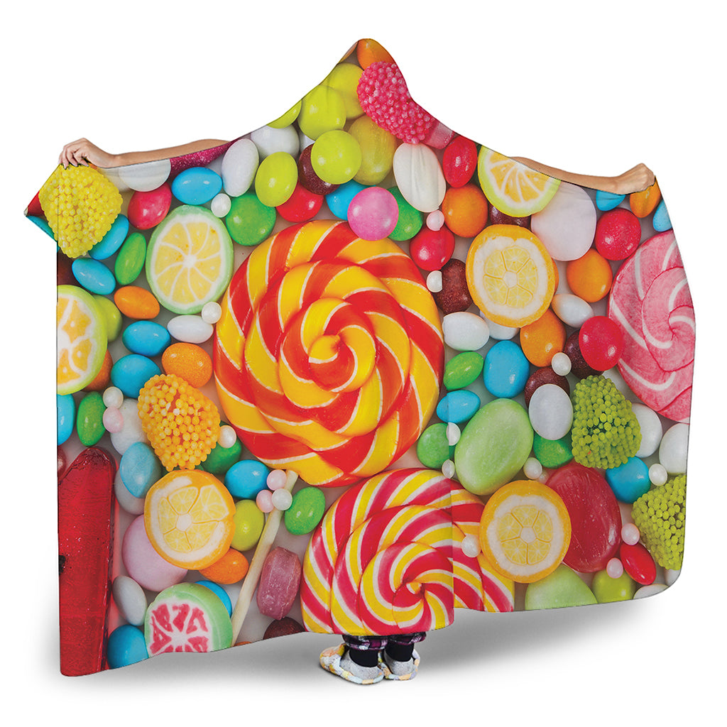Colorful Lollipop And Candy Print Hooded Blanket