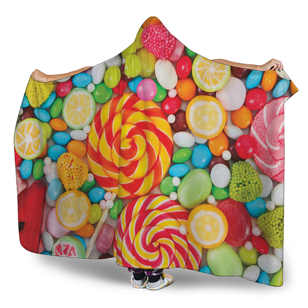 Colorful Lollipop And Candy Print Hooded Blanket