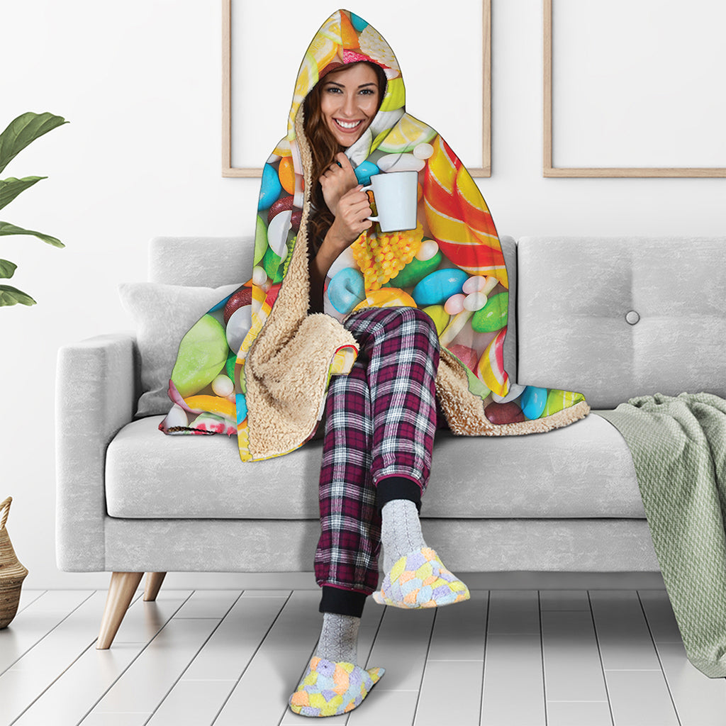 Colorful Lollipop And Candy Print Hooded Blanket