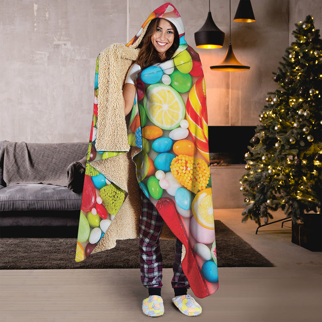 Colorful Lollipop And Candy Print Hooded Blanket