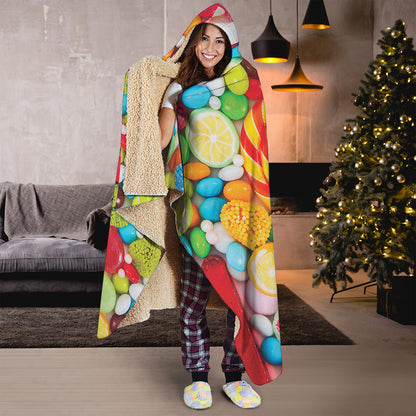 Colorful Lollipop And Candy Print Hooded Blanket