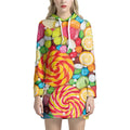 Colorful Lollipop And Candy Print Pullover Hoodie Dress