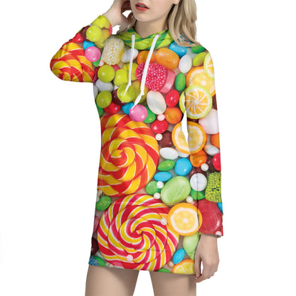 Colorful Lollipop And Candy Print Hoodie Dress