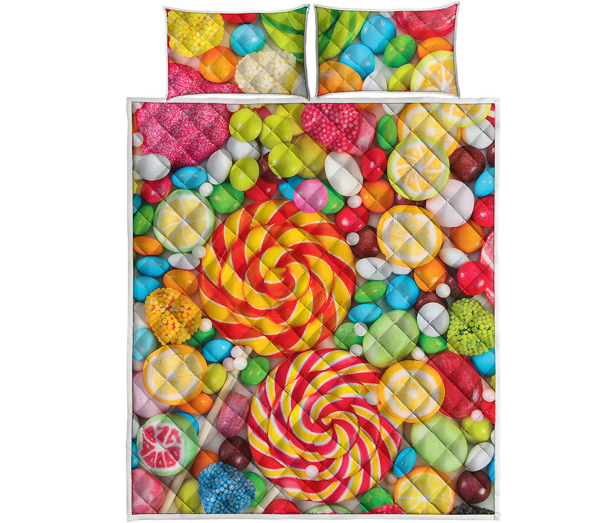 Colorful Lollipop And Candy Print Quilt Bed Set