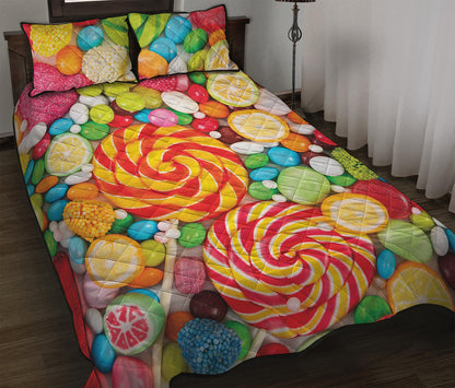 Colorful Lollipop And Candy Print Quilt Bed Set