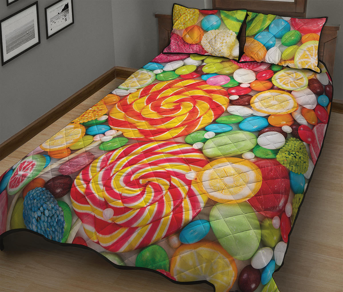 Colorful Lollipop And Candy Print Quilt Bed Set