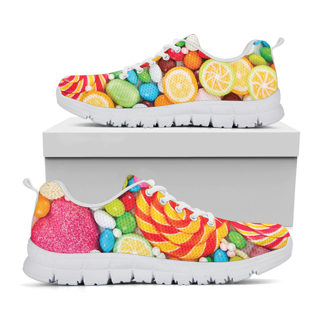 Colorful Lollipop And Candy Print White Sneakers