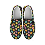 Colorful Macaron Pattern Print Black Slip On Shoes