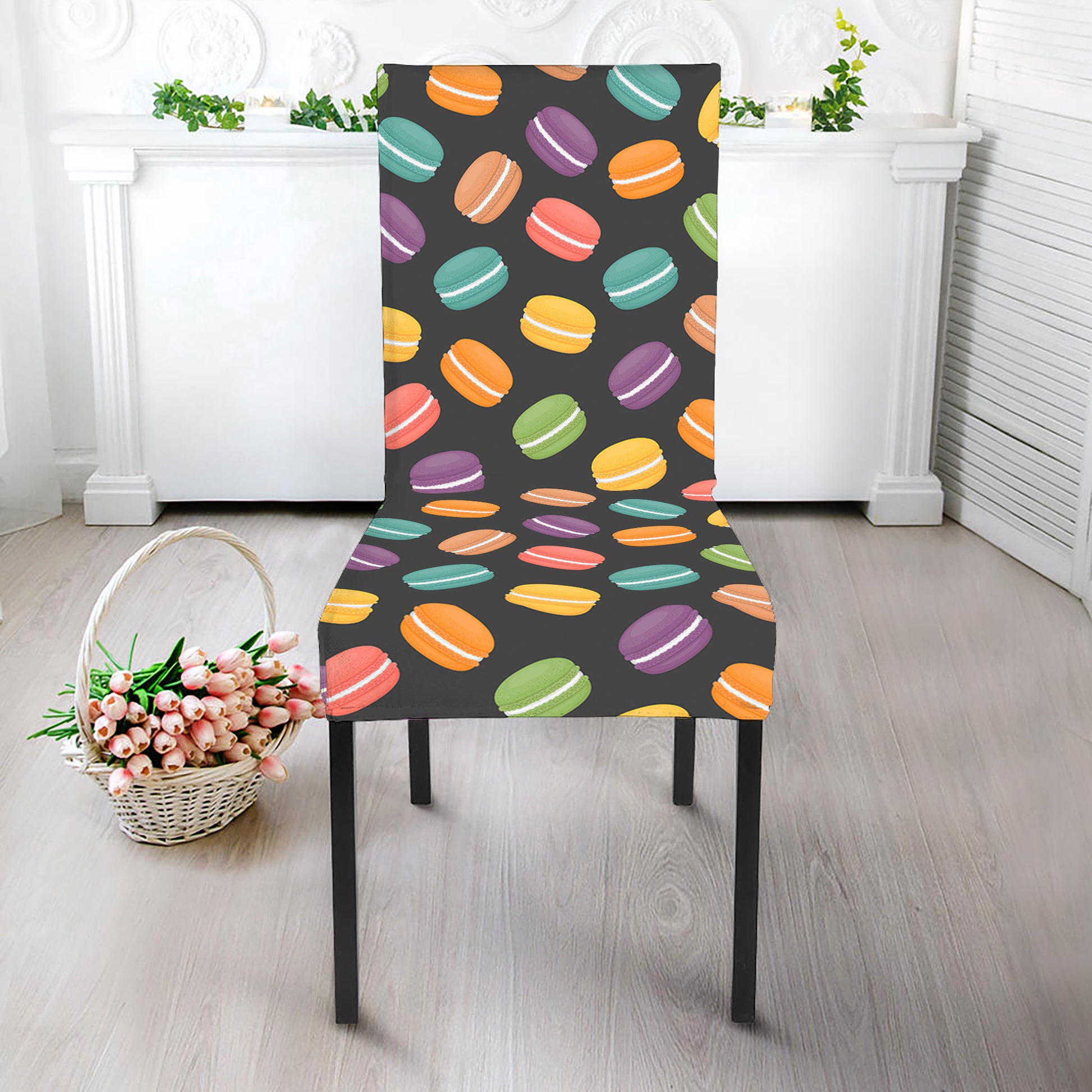 Colorful Macaron Pattern Print Dining Chair Slipcover