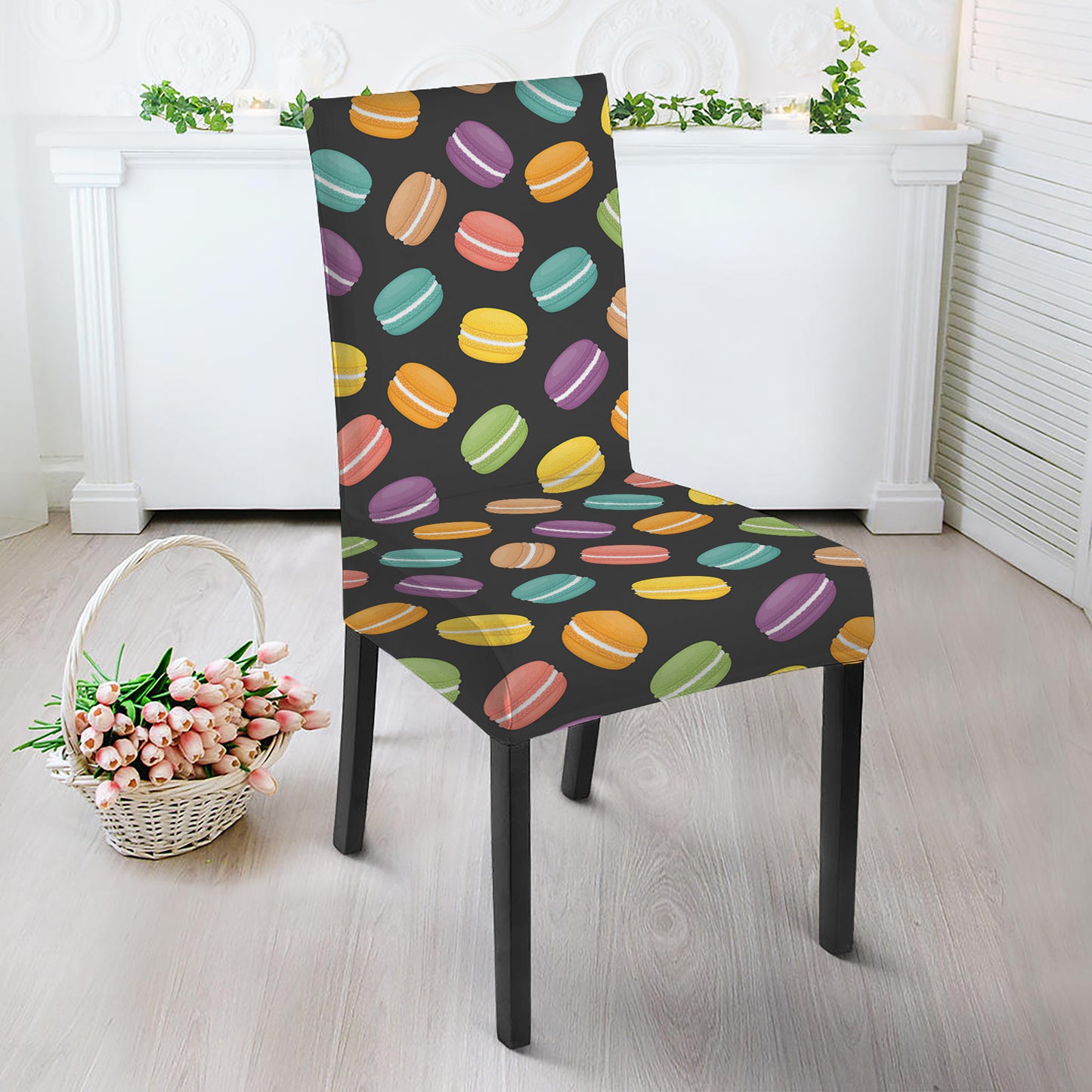 Colorful Macaron Pattern Print Dining Chair Slipcover