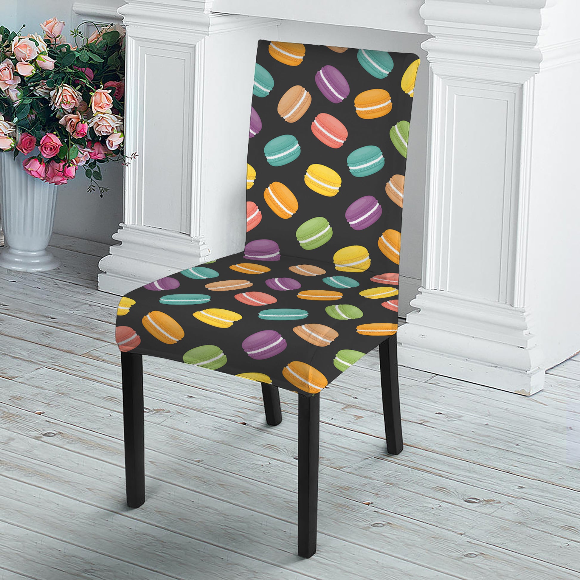 Colorful Macaron Pattern Print Dining Chair Slipcover