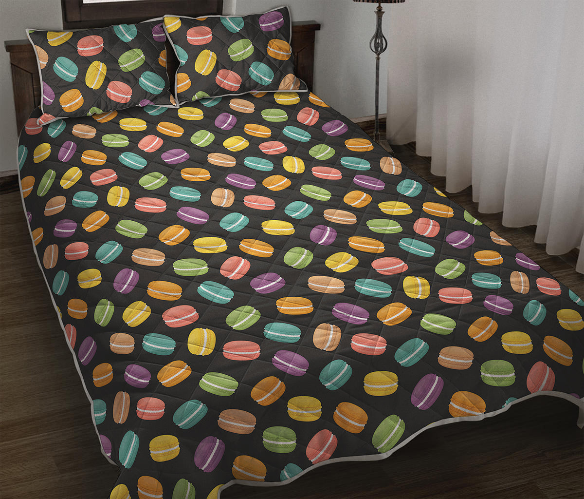 Colorful Macaron Pattern Print Quilt Bed Set
