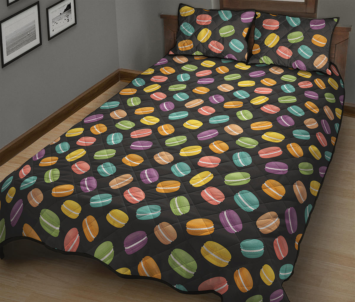 Colorful Macaron Pattern Print Quilt Bed Set
